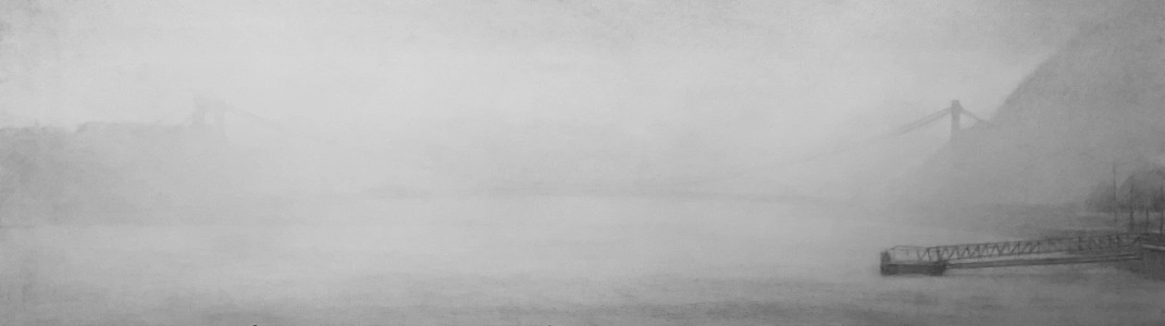 Ködös Erzsébet híd benyúló stéggel