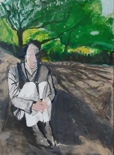 Természetben ücsörgő